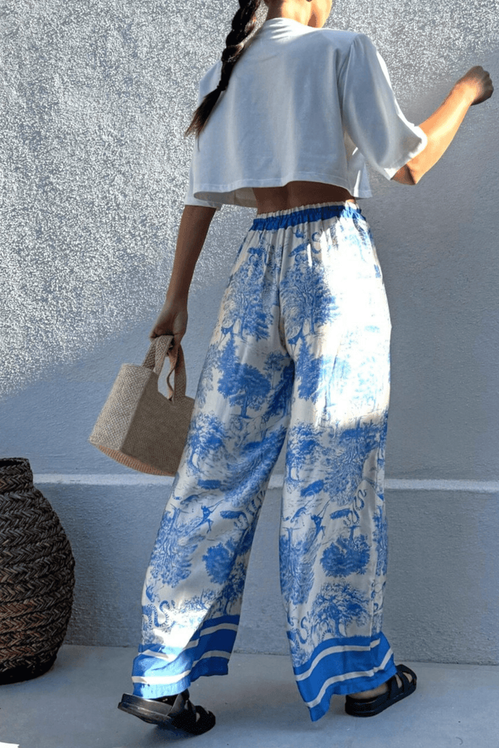 Baby Blue Bohemian Jungle Print Pants - STYLED BY ALX COUTUREPANTS