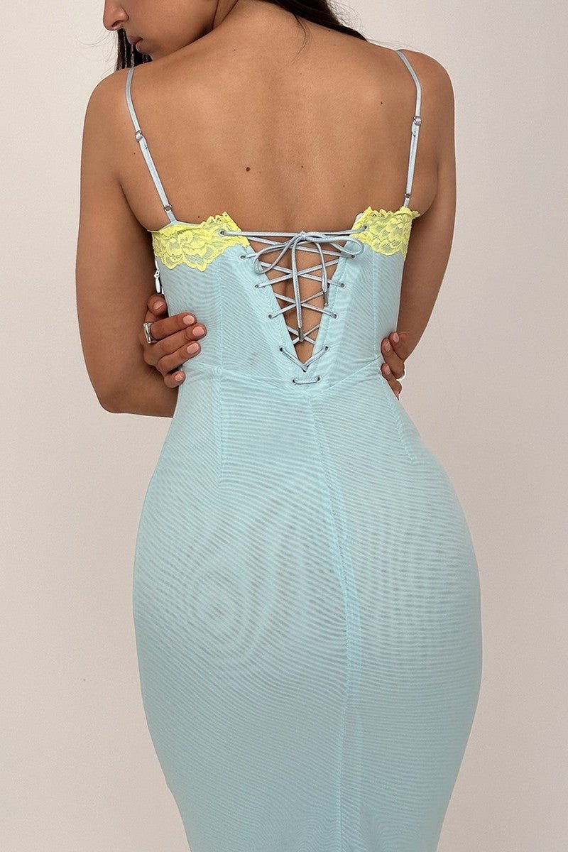 Baby Blue Lace Trim Bodycon Maxi Dress Baby Blue Lace Trim Bodycon Maxi Dress