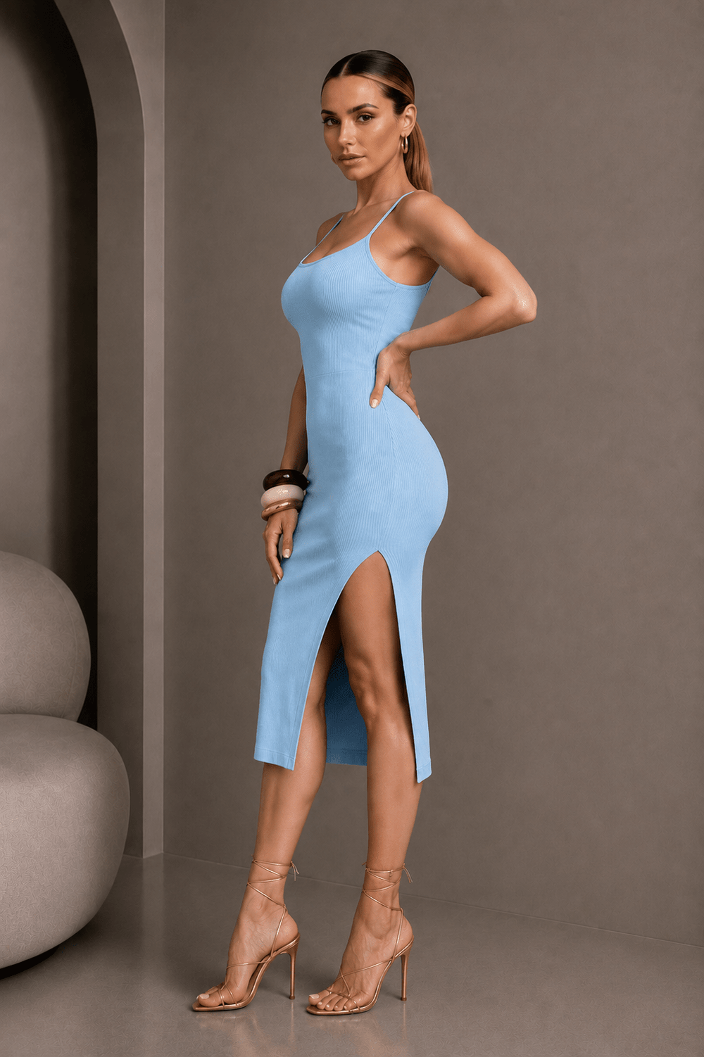 Baby Blue Side Slit Cami Dress - STYLED BY ALX COUTUREDresses
