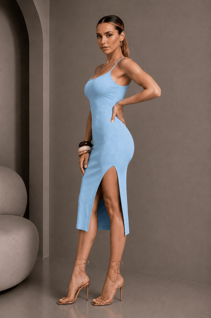 Baby Blue Side Slit Cami Dress - STYLED BY ALX COUTUREDresses