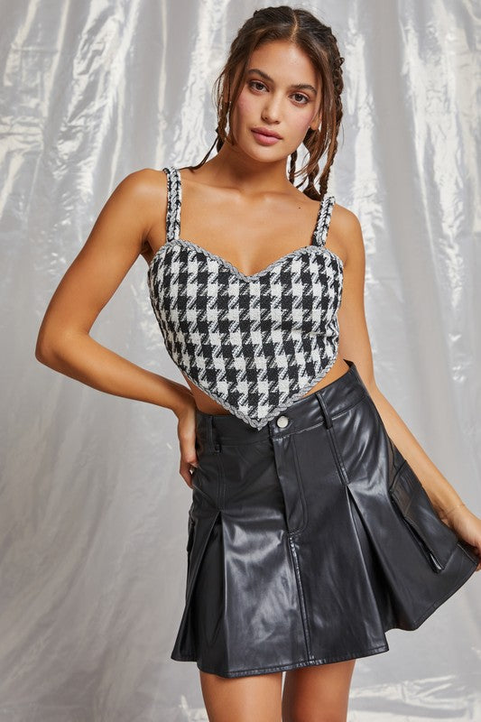 Houndstooth Checked Tweed Heart Top