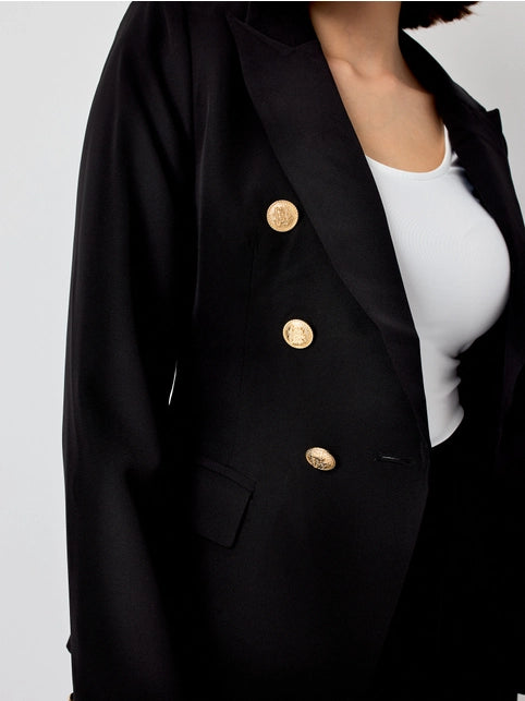 close up view of the Black Fitted Blazer Jacket 's buttons detail 