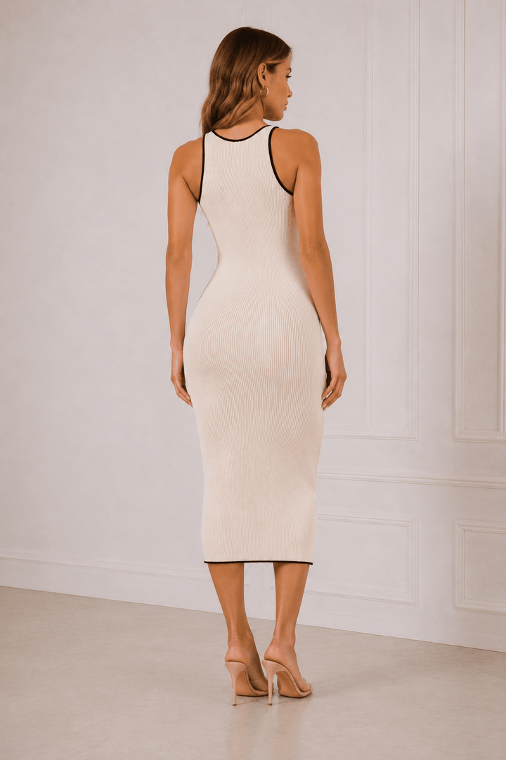 Beige Buttons Sweater Midi Dress - STYLED BY ALX COUTUREDresses