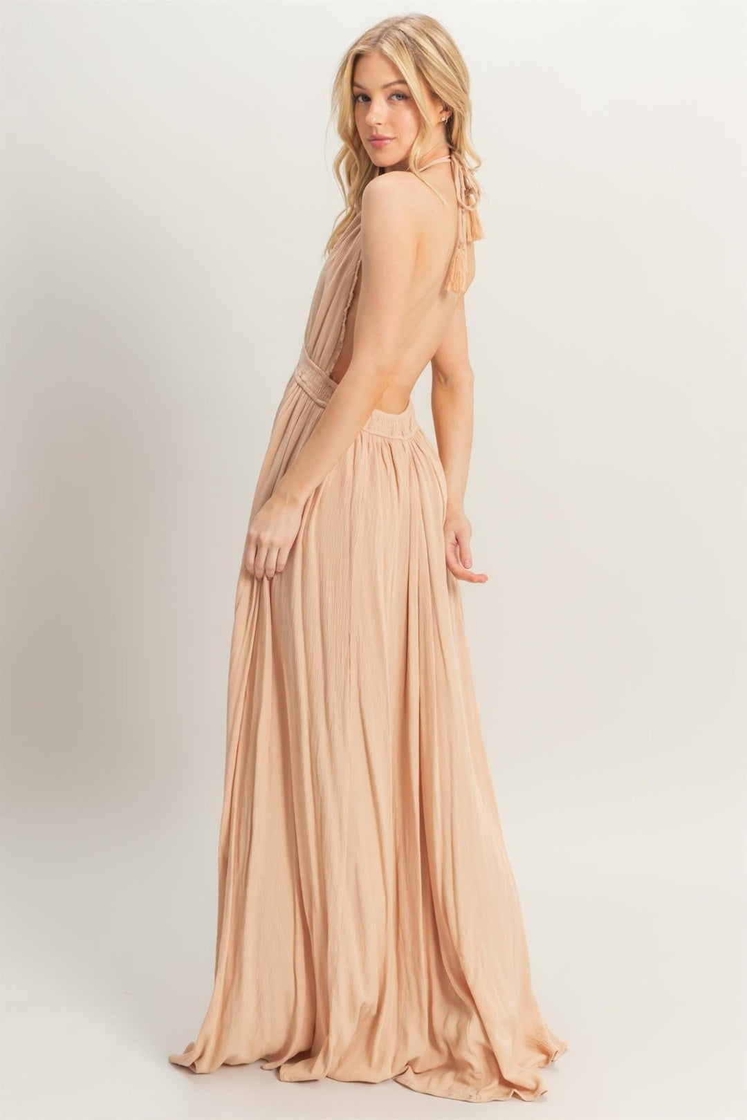 Beige Halter Flowy Maxi Dress Beige Halter Flowy Maxi Dress