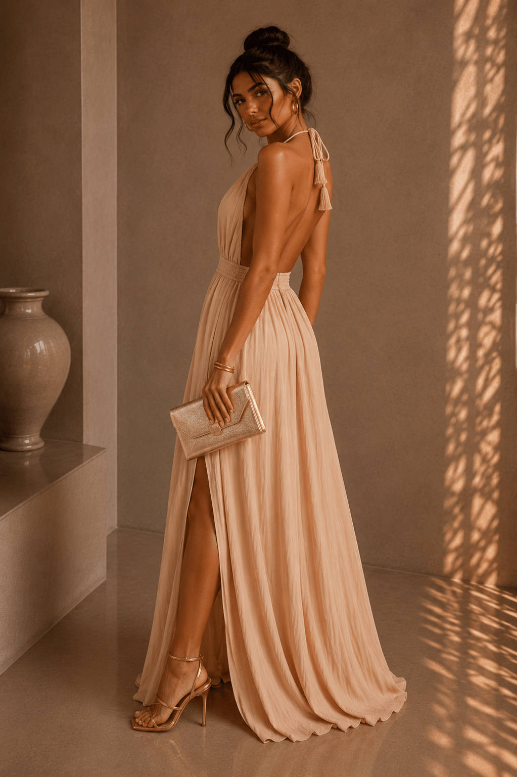 Beige Halter Flowy Maxi Dress – STYLED BY ALX COUTURE