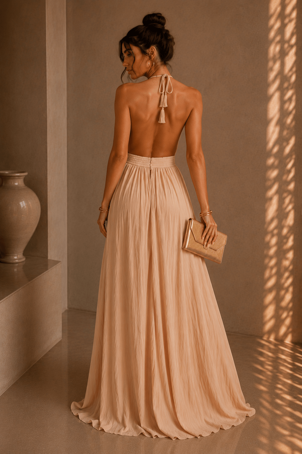 Beige Halter Flowy Maxi Dress – STYLED BY ALX COUTURE