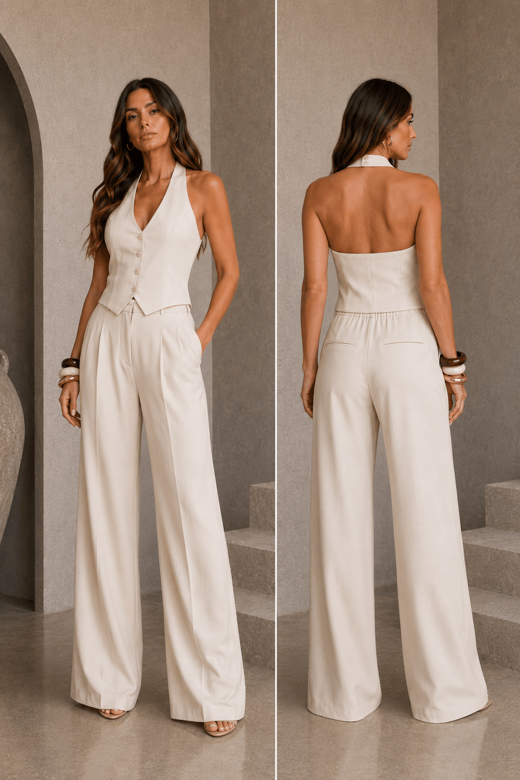 Beige Halter Vest Top - STYLED BY ALX COUTUREShirts & Tops