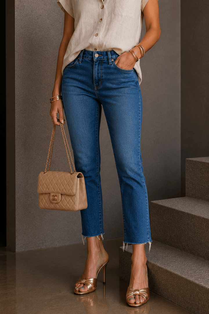 Beige Linen Button Down Top - STYLED BY ALX COUTUREShirts & Tops