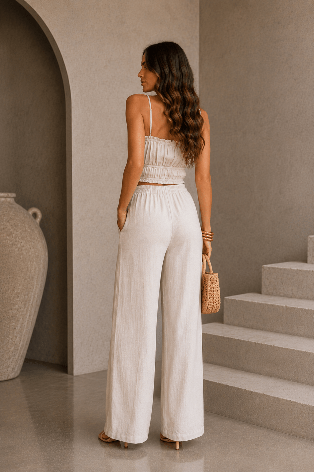 Beige Linen Cami Top Pant Set - STYLED BY ALX COUTUREOutfit Sets