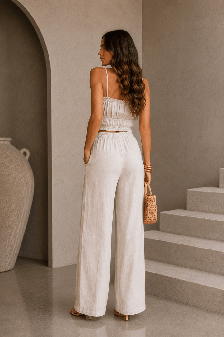 Beige Linen Cami Top Pant Set - STYLED BY ALX COUTUREOutfit Sets