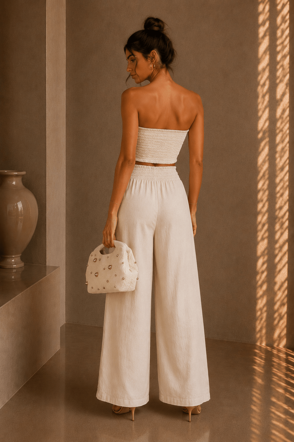 Beige Linen Strapless Pant Set - STYLED BY ALX COUTUREOutfit Sets