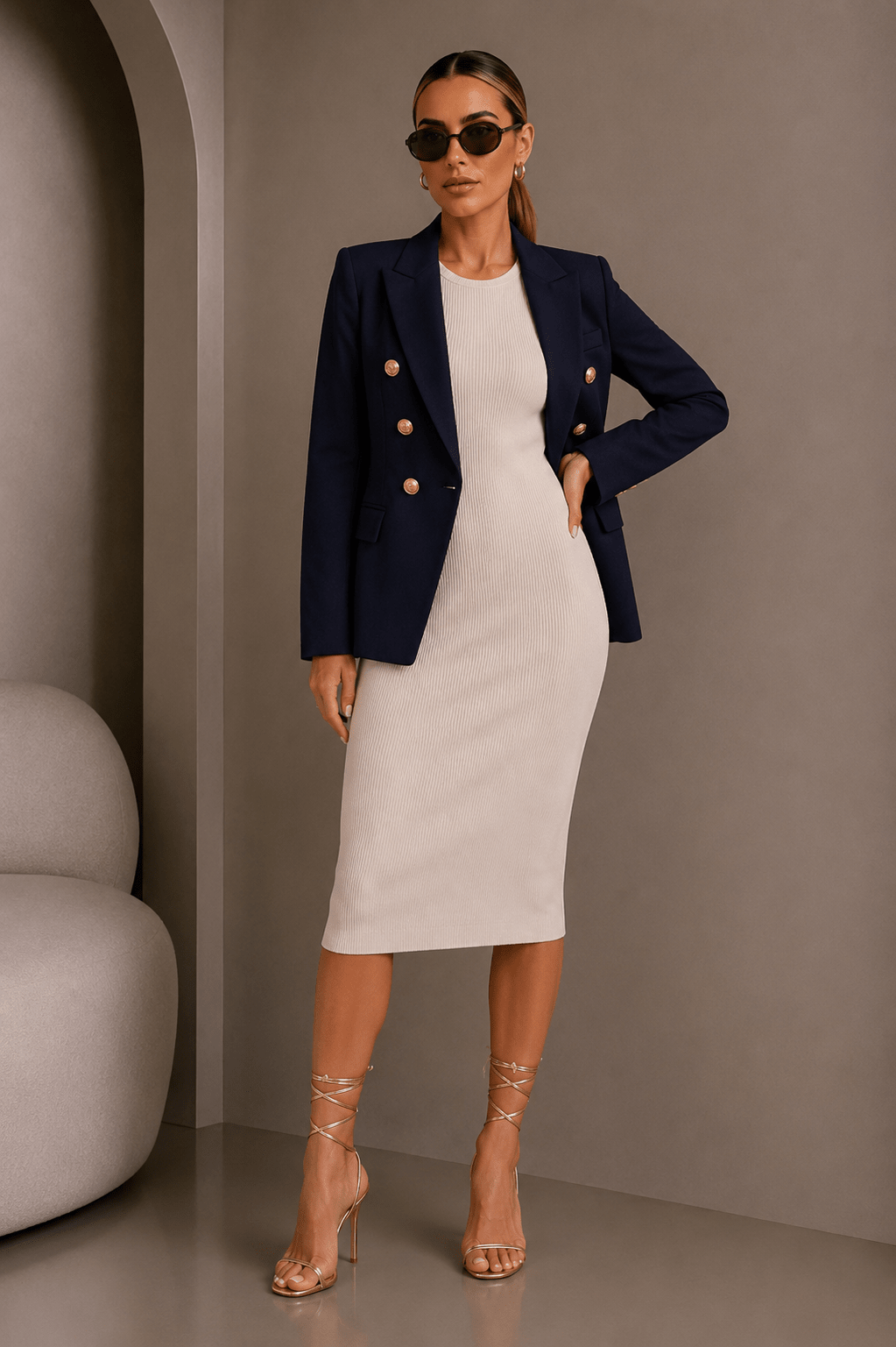 Beige Ribbed Knit Tank Midi Dress – STYLED BY ALX COUTURE