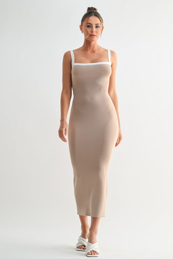 Beige Sculpted Frame Midi Dress STYLED BY ALX COUTURE Beige Sculpted Frame Midi Dress STYLED BY ALX COUTURE