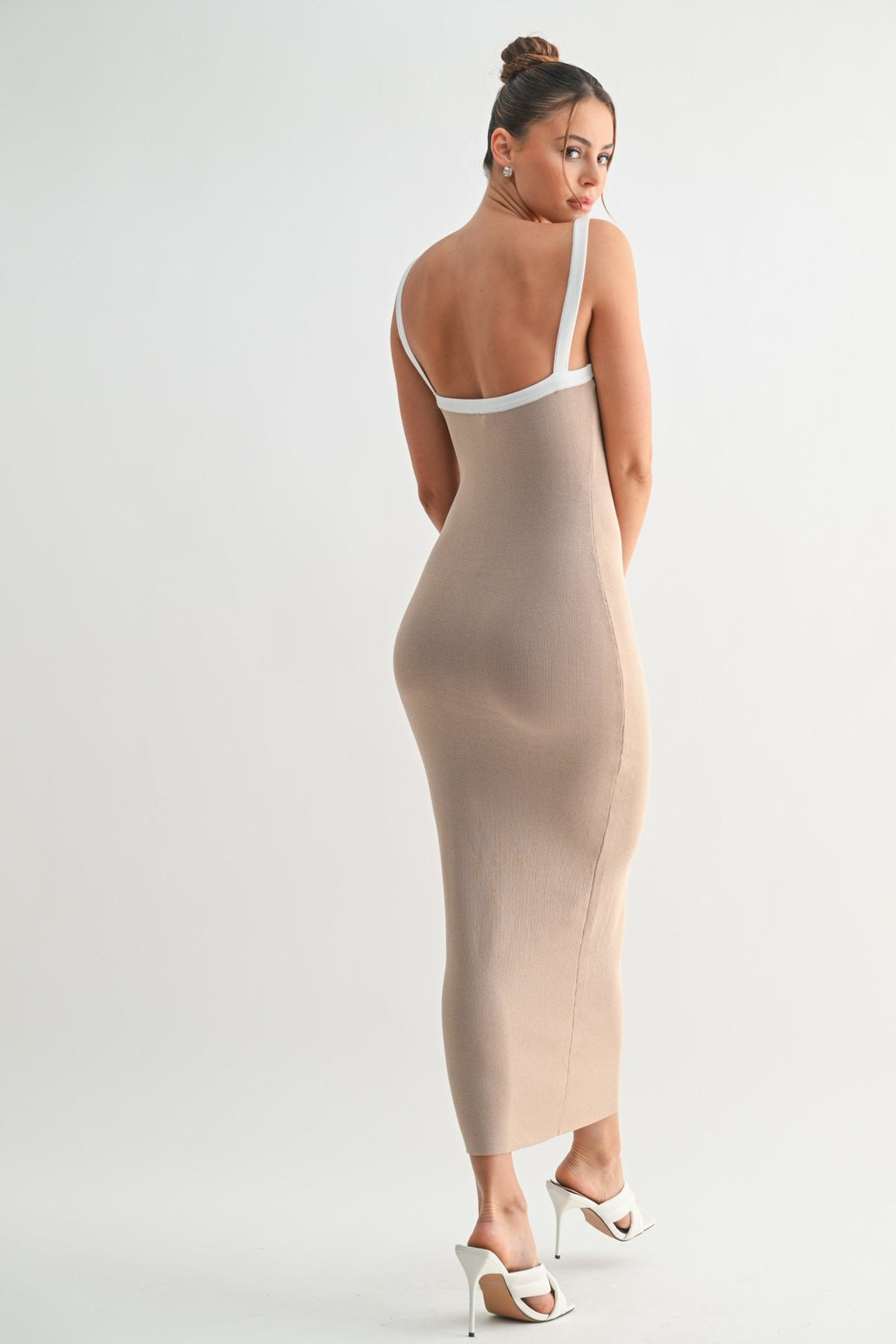 Beige Sculpted Frame Midi Dress STYLED BY ALX COUTURE Beige Sculpted Frame Midi Dress STYLED BY ALX COUTURE