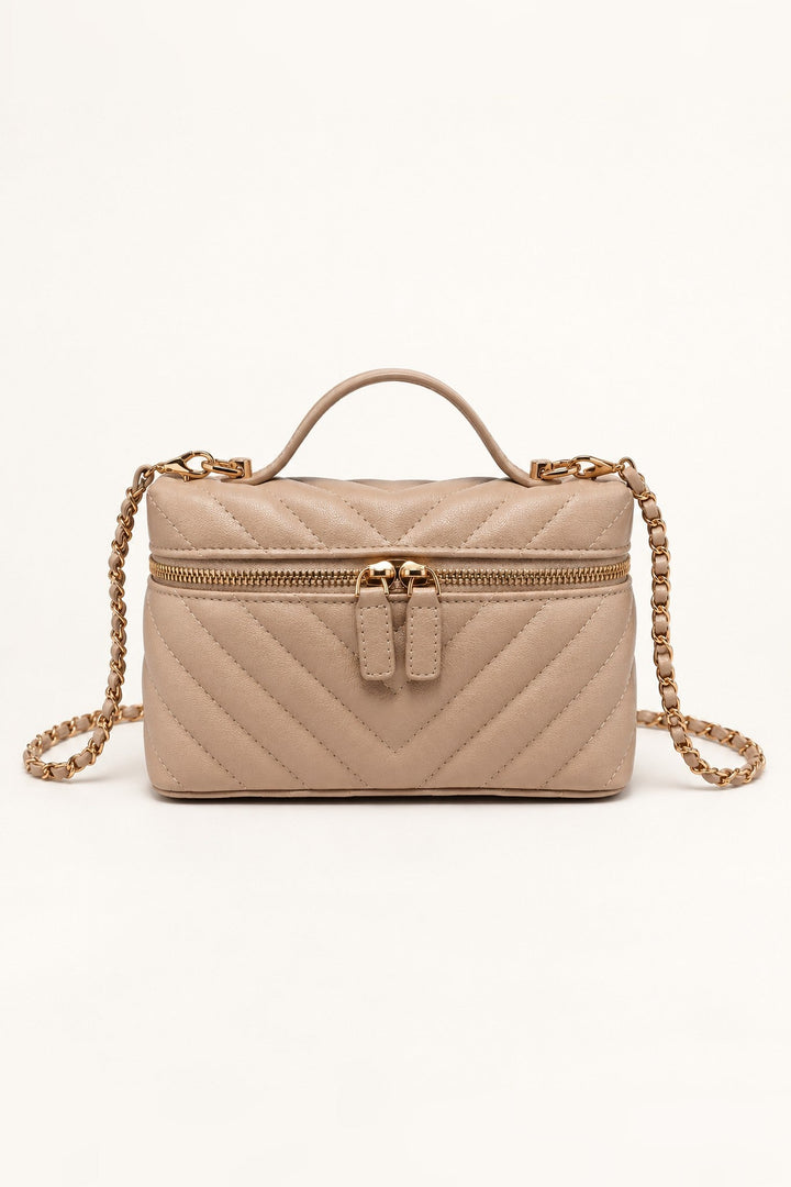Beige Sella Chevron Quilted Crossbody - STYLED BY ALX COUTUREHandbags