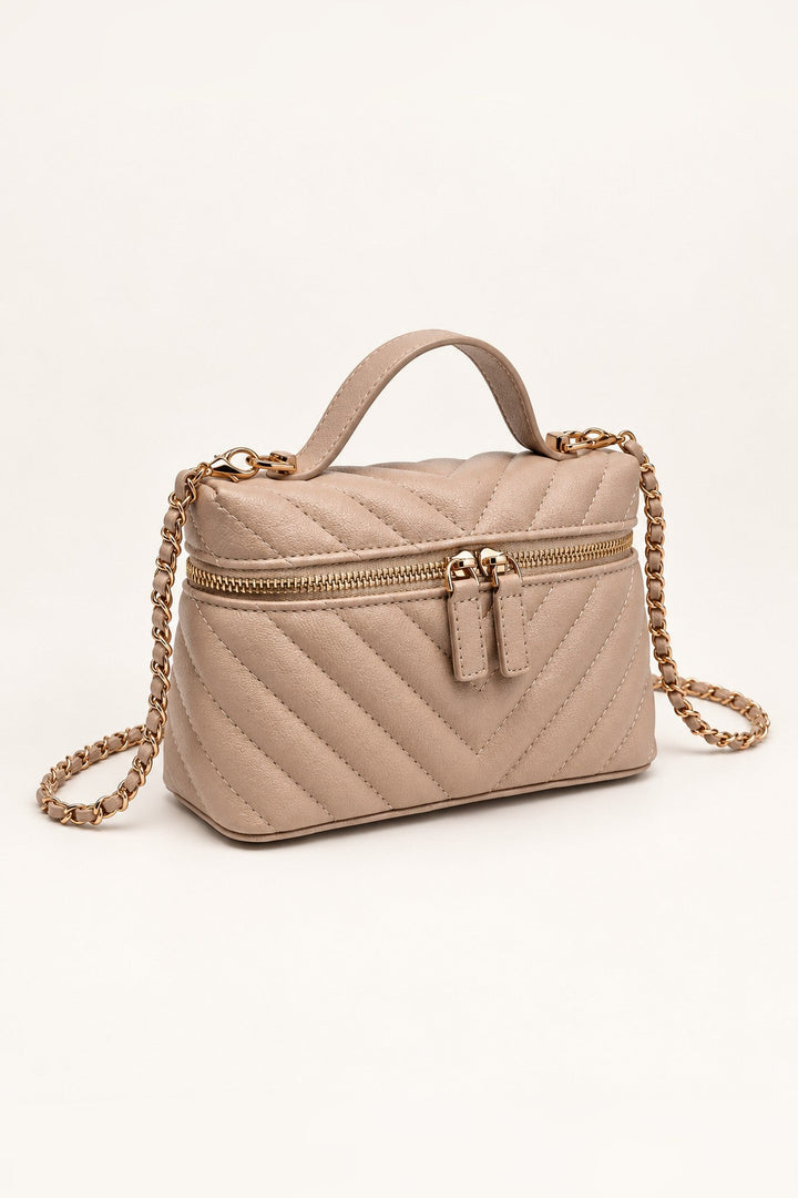 Beige Sella Chevron Quilted Crossbody - STYLED BY ALX COUTUREHandbags