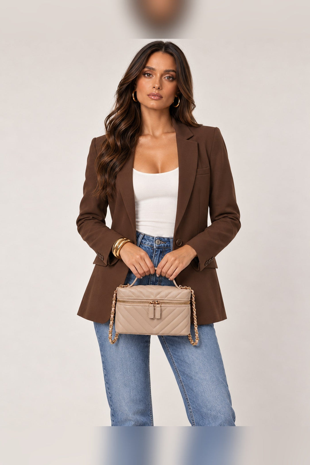 Beige Sella Chevron Quilted Crossbody - STYLED BY ALX COUTUREHandbags