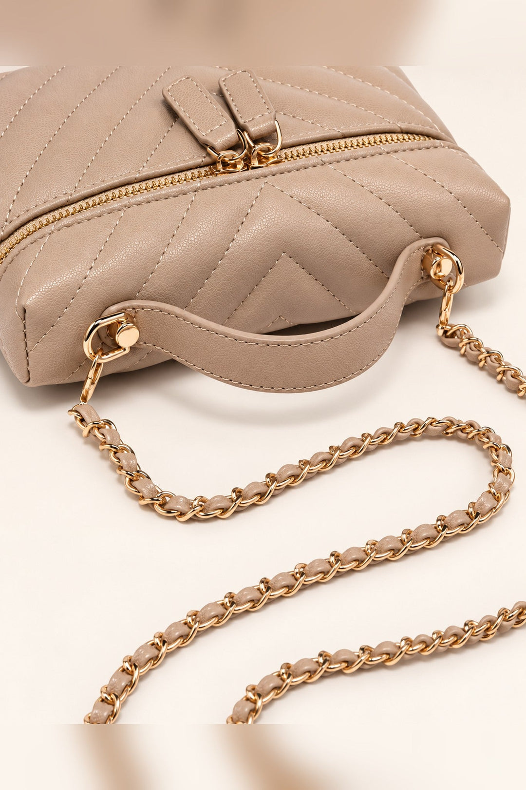 Beige Sella Chevron Quilted Crossbody - STYLED BY ALX COUTUREHandbags