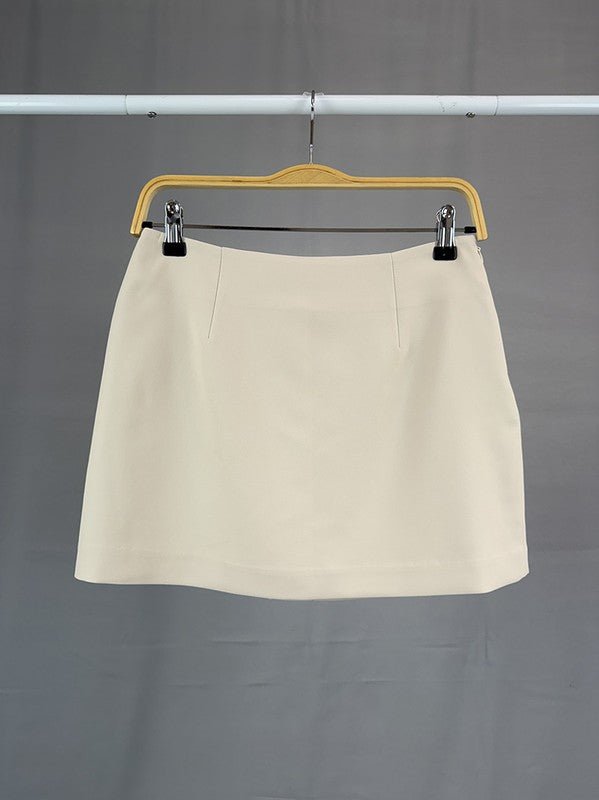 Beige Solid Mini Skirt With Safety Shorts - STYLED BY ALX COUTURESKIRTS