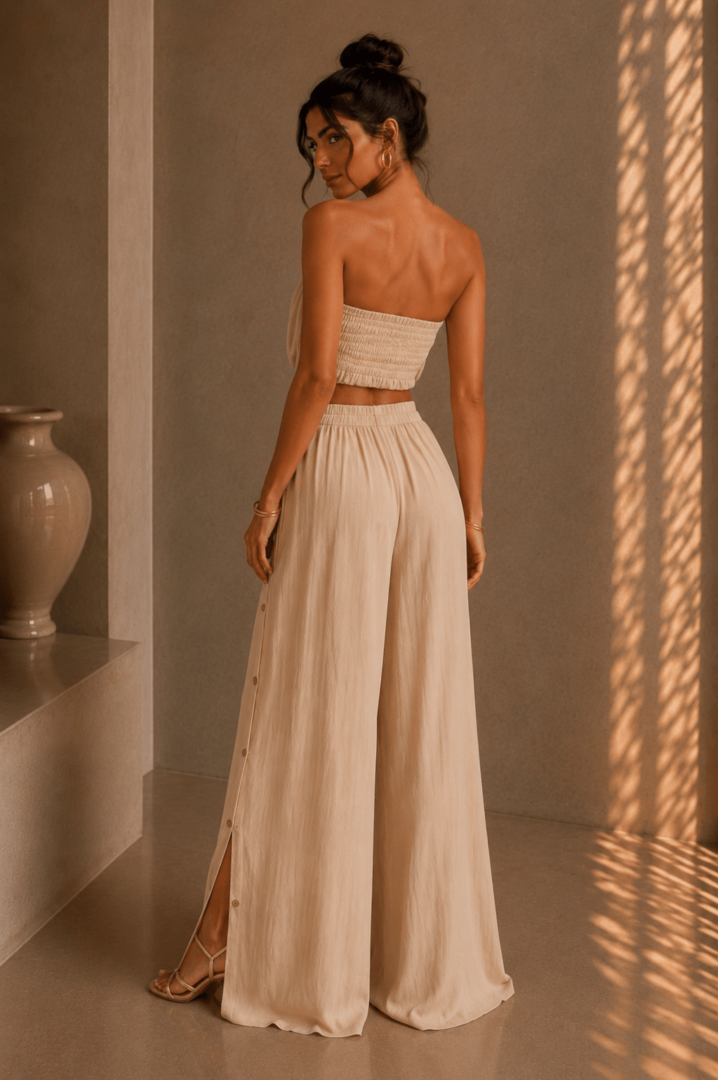 Beige Strapless High Waist Pants Set - STYLED BY ALX COUTUREOutfit Sets