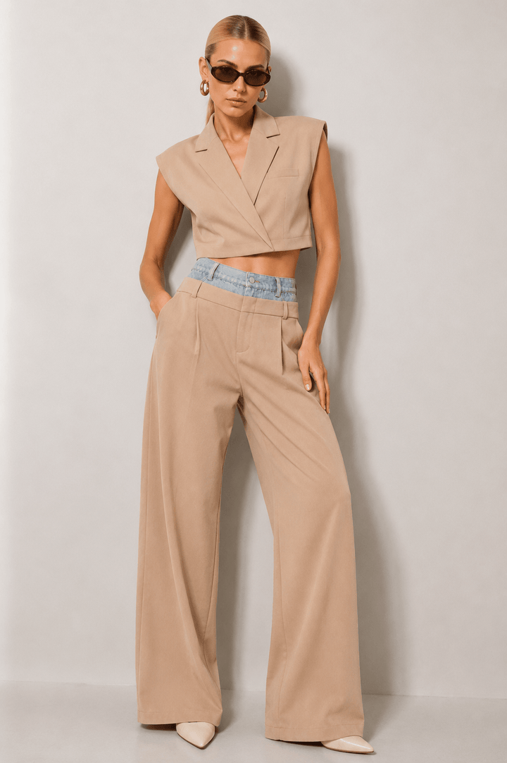 Billie Beige Solid Crop Vest Top - STYLED BY ALX COUTUREShirts & Tops