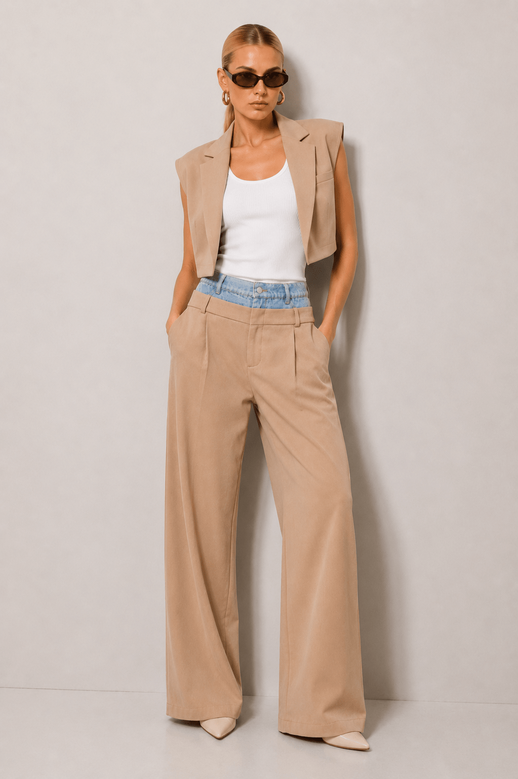 Billie Beige Solid Crop Vest Top - STYLED BY ALX COUTUREShirts & Tops