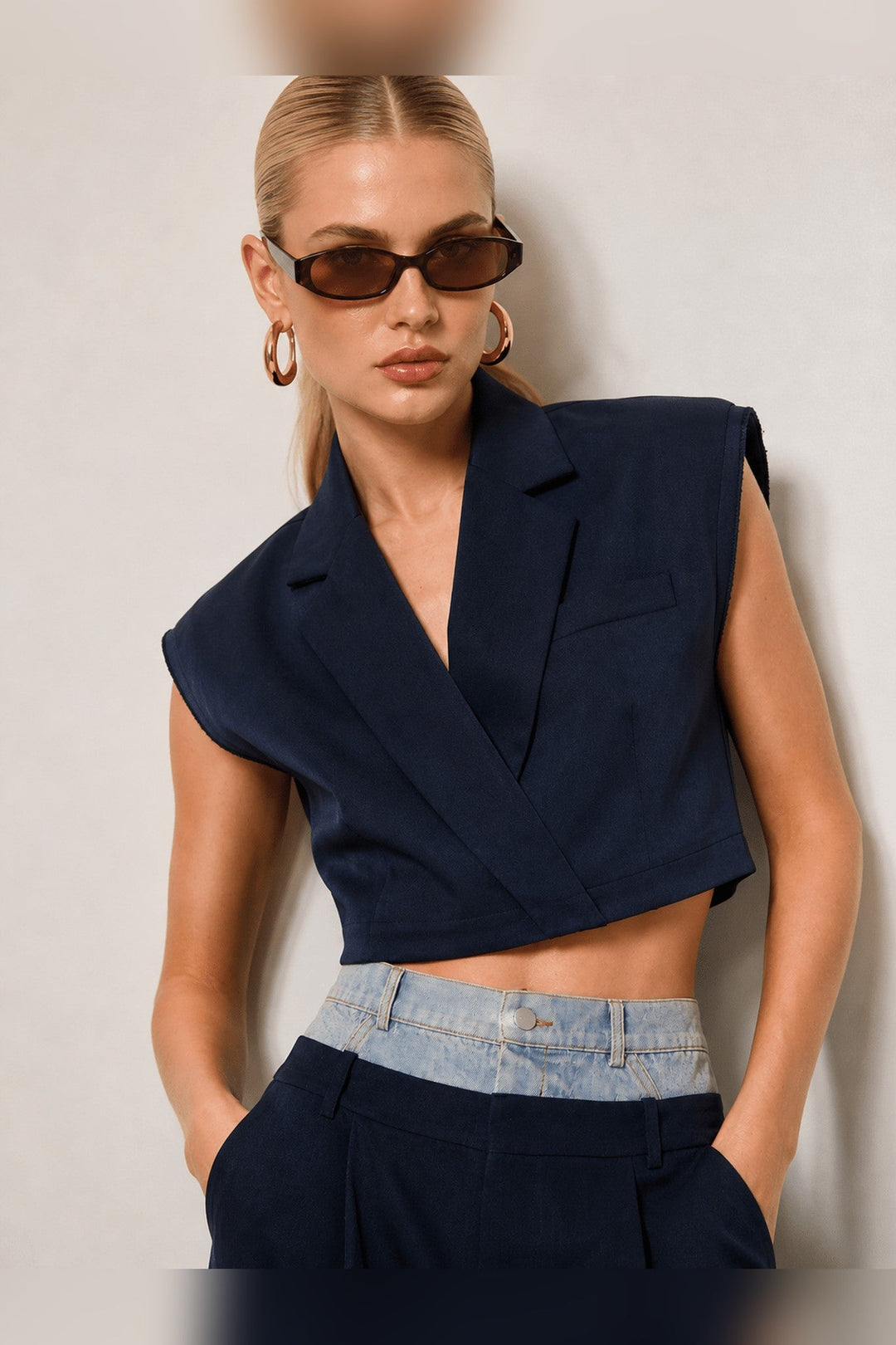 Billie Navy Crop Vest - STYLED BY ALX COUTUREShirts &amp; Tops