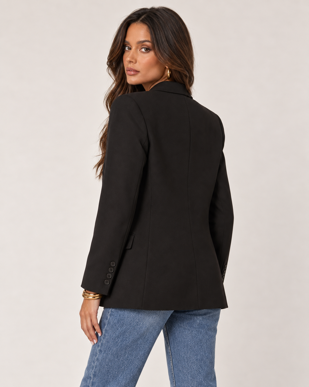 black Love Poem boyfriend blazer with jeans - back view