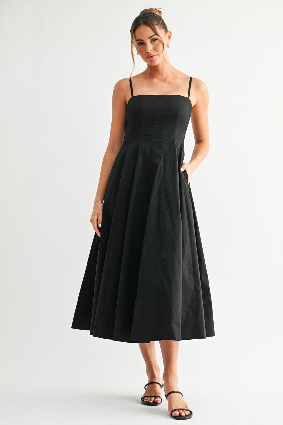 Black Contour Bloom A-line dress, full length front view