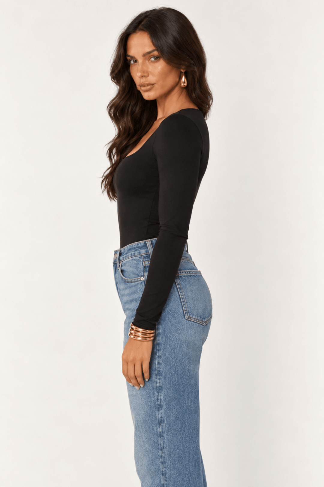 Black Contour Scoop Neck Bodysuit - STYLED BY ALX COUTUREBodysuits