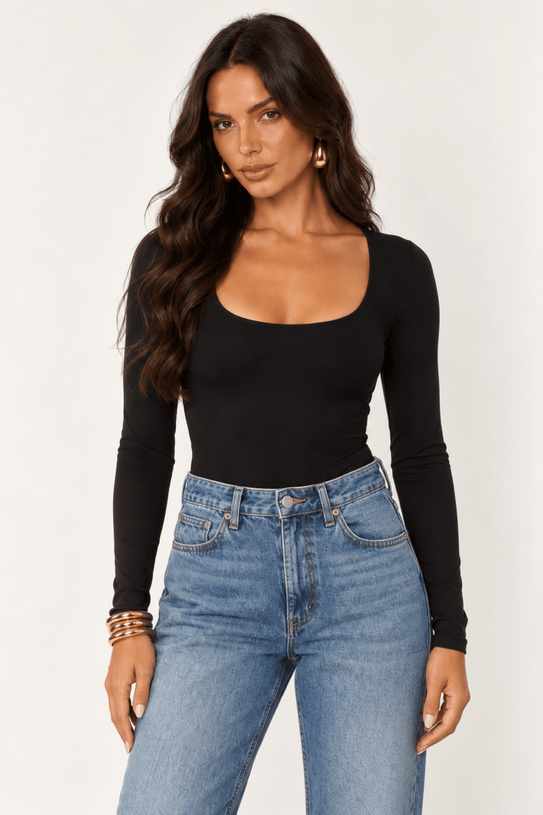 Black Contour Scoop Neck Bodysuit - STYLED BY ALX COUTUREBodysuits