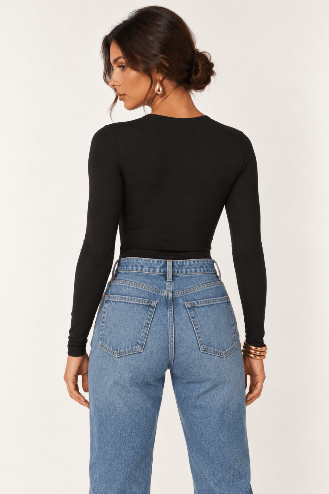 Black Contour Scoop Neck Bodysuit - STYLED BY ALX COUTUREBodysuits