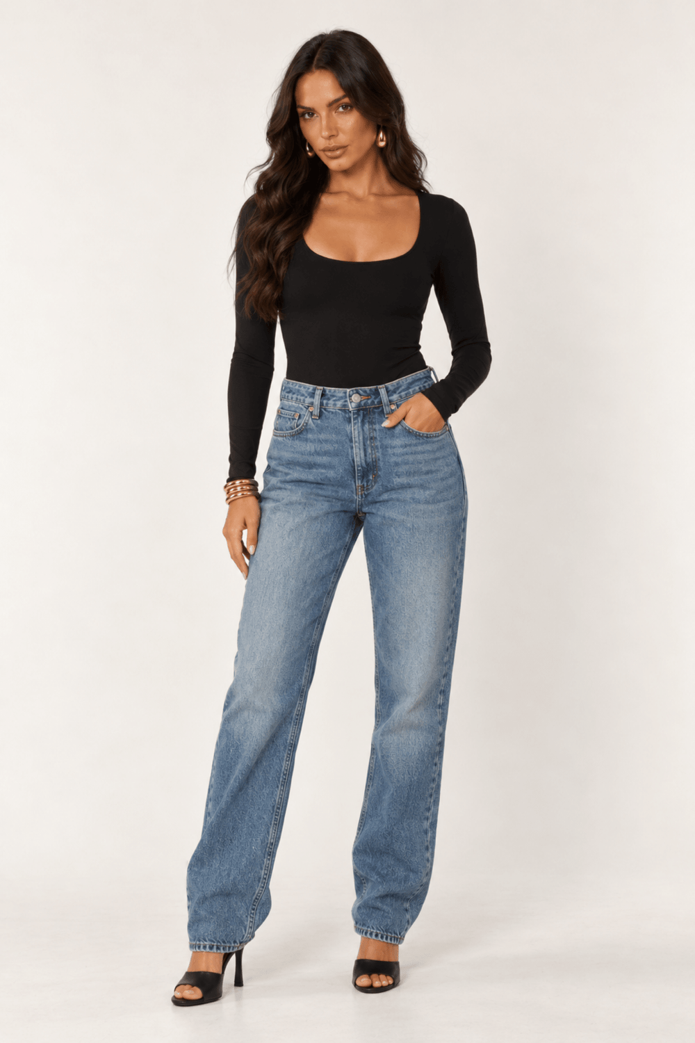 Black Contour Scoop Neck Bodysuit - STYLED BY ALX COUTUREBodysuits