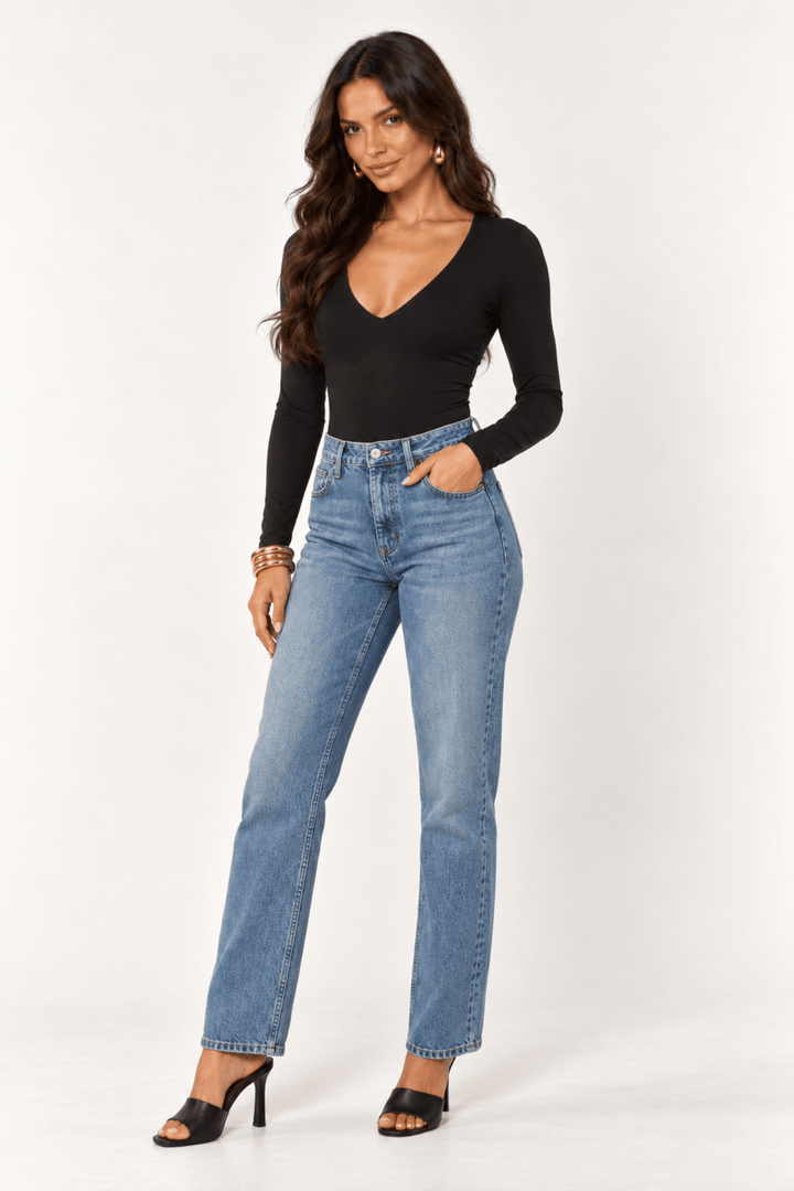Black Contour V-Neck Bodysuit - STYLED BY ALX COUTUREBodysuits