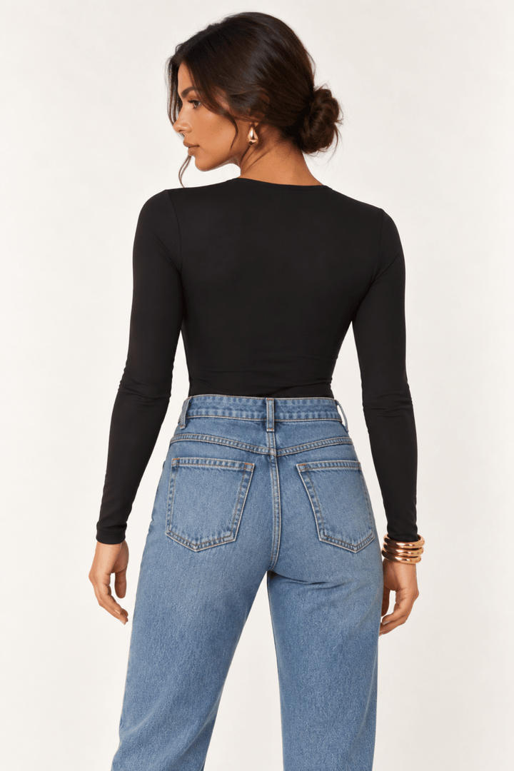 Black Contour V-Neck Bodysuit - STYLED BY ALX COUTUREBodysuits