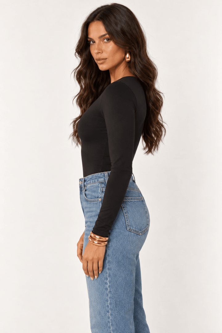 Black Contour V-Neck Bodysuit - STYLED BY ALX COUTUREBodysuits