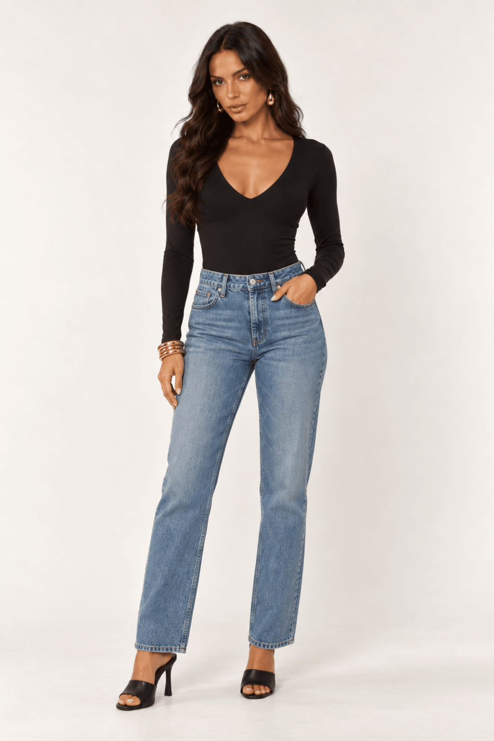 Black Contour V-Neck Bodysuit - STYLED BY ALX COUTUREBodysuits