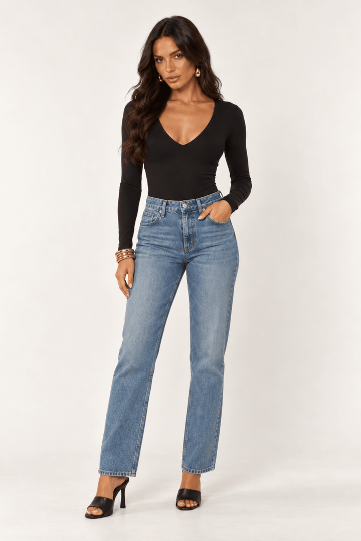 Black Contour V-Neck Bodysuit - STYLED BY ALX COUTUREBodysuits