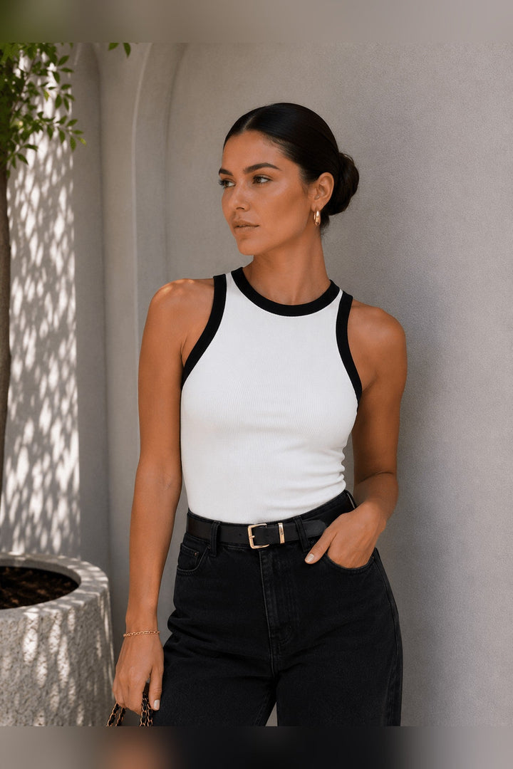 Black Contrast Racerback Tank - STYLED BY ALX COUTUREShirts &amp; Tops
