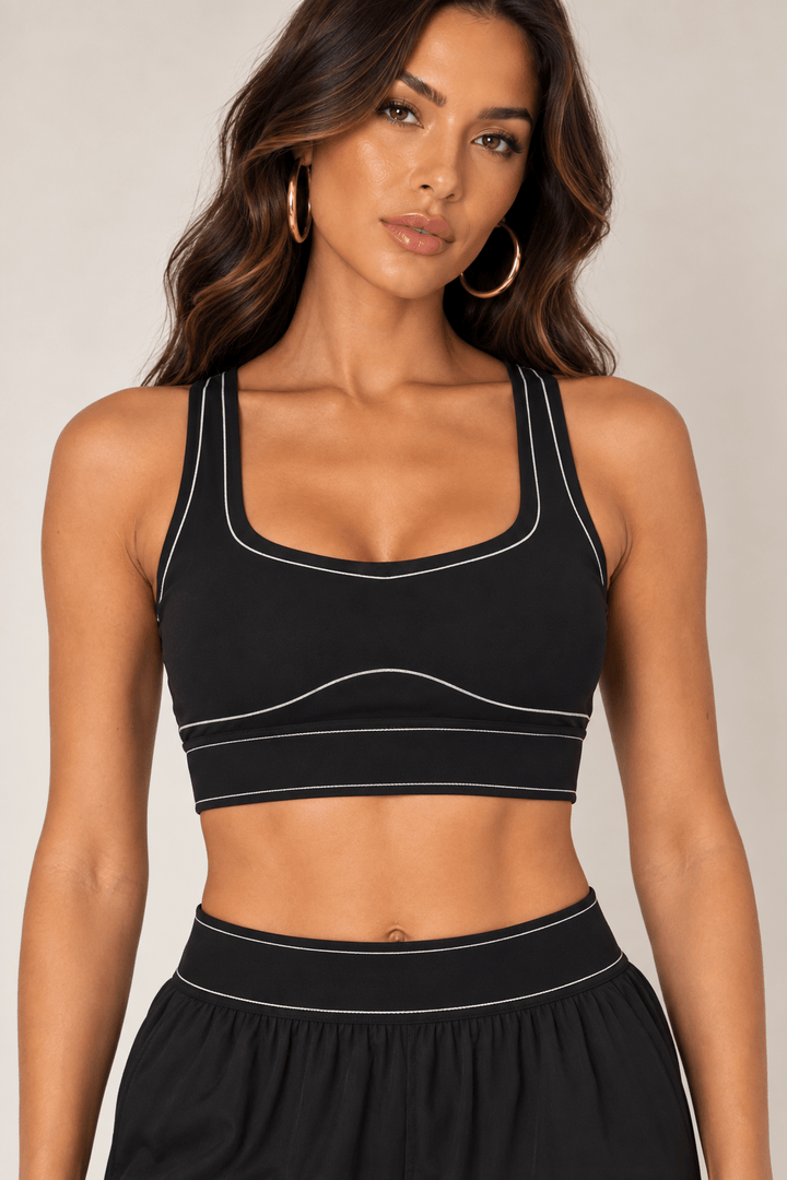 Black Contrast Thread Sports Bra - STYLED BY ALX COUTURESports Bra