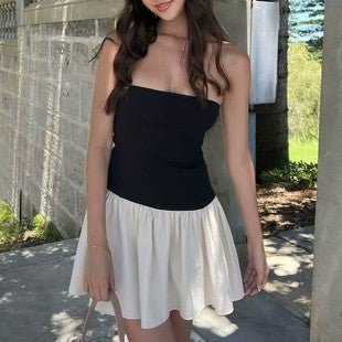 Black & Cream Contrast Color Short Dress - STYLED BY ALX COUTUREDresses