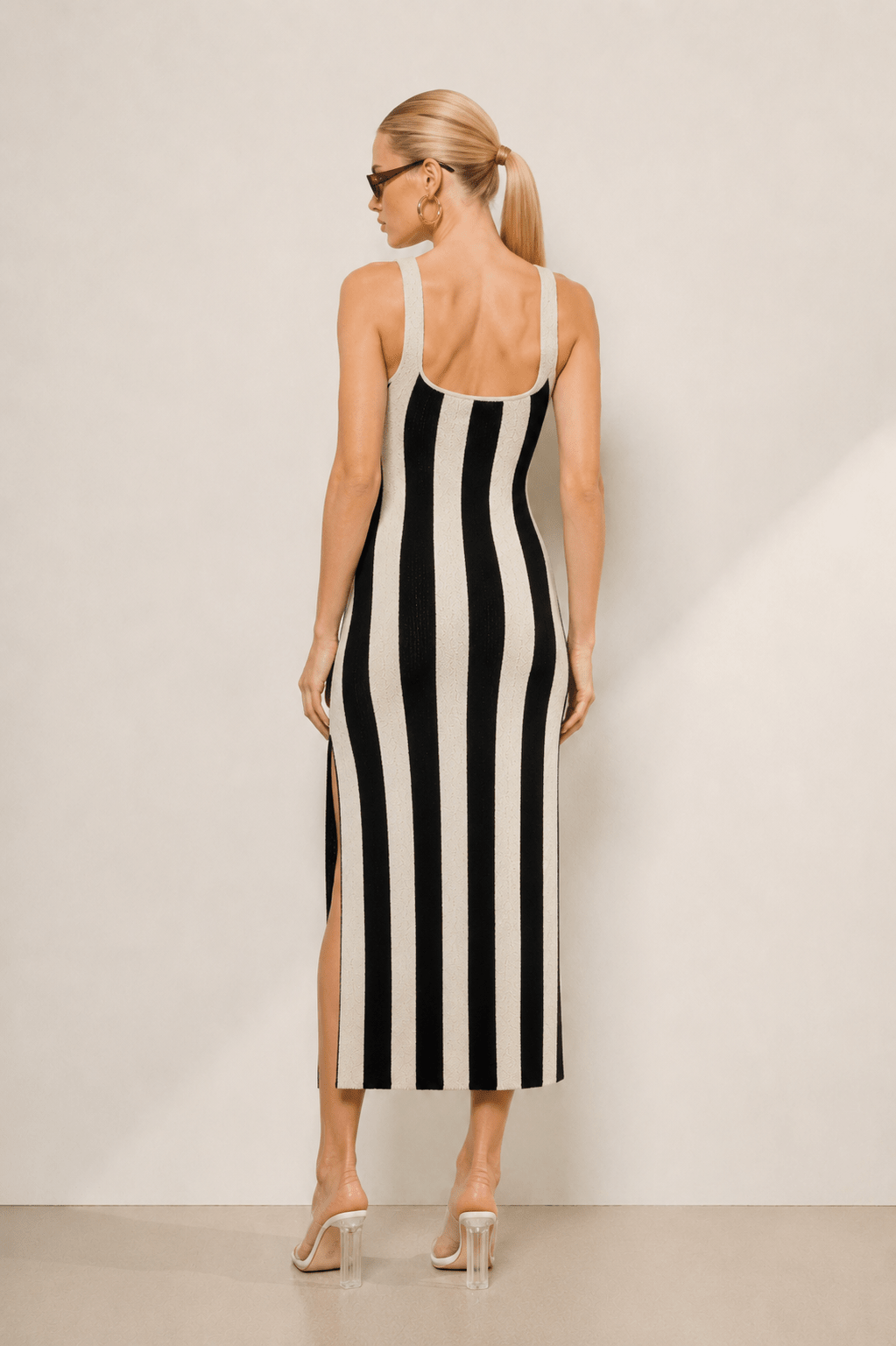 Black & Cream Striped Terry Midi Maxi Dress - STYLED BY ALX COUTUREDresses