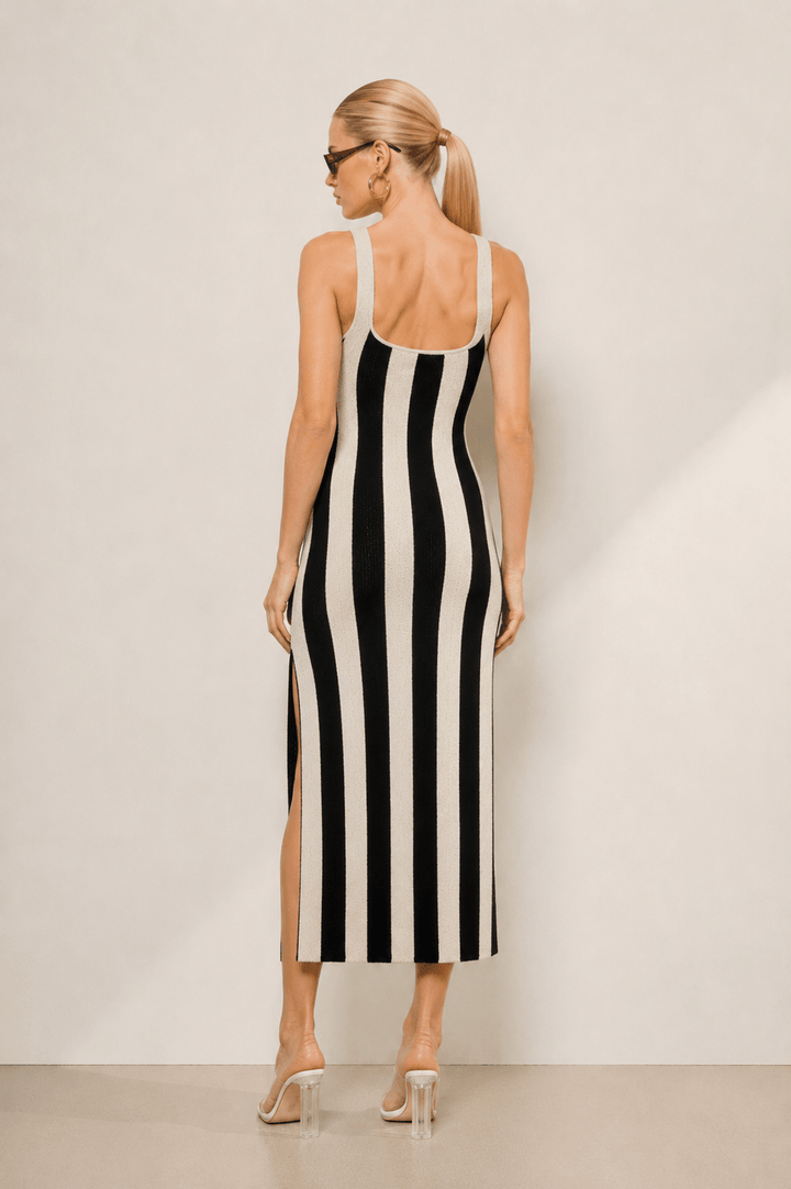 Black & Cream Striped Terry Midi Maxi Dress - STYLED BY ALX COUTUREDresses