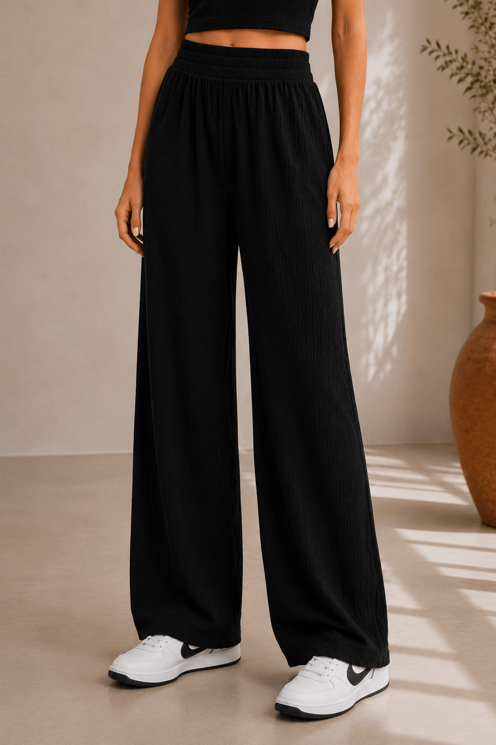 Black Crinkled Vest Pant Set - STYLED BY ALX COUTUREOutfit Sets
