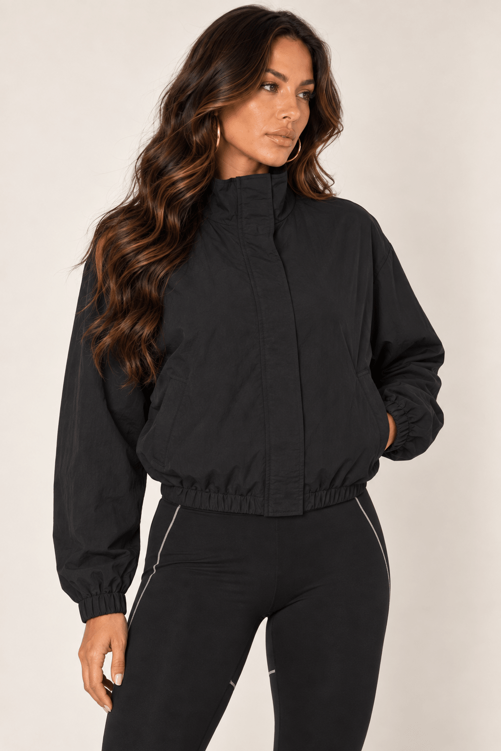 Black Cropped Nylon Windbreaker Jacket - STYLED BY ALX COUTURECoats & Jackets