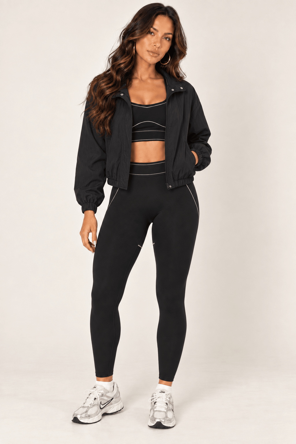 Black Cropped Nylon Windbreaker Jacket - STYLED BY ALX COUTURECoats &amp; Jackets