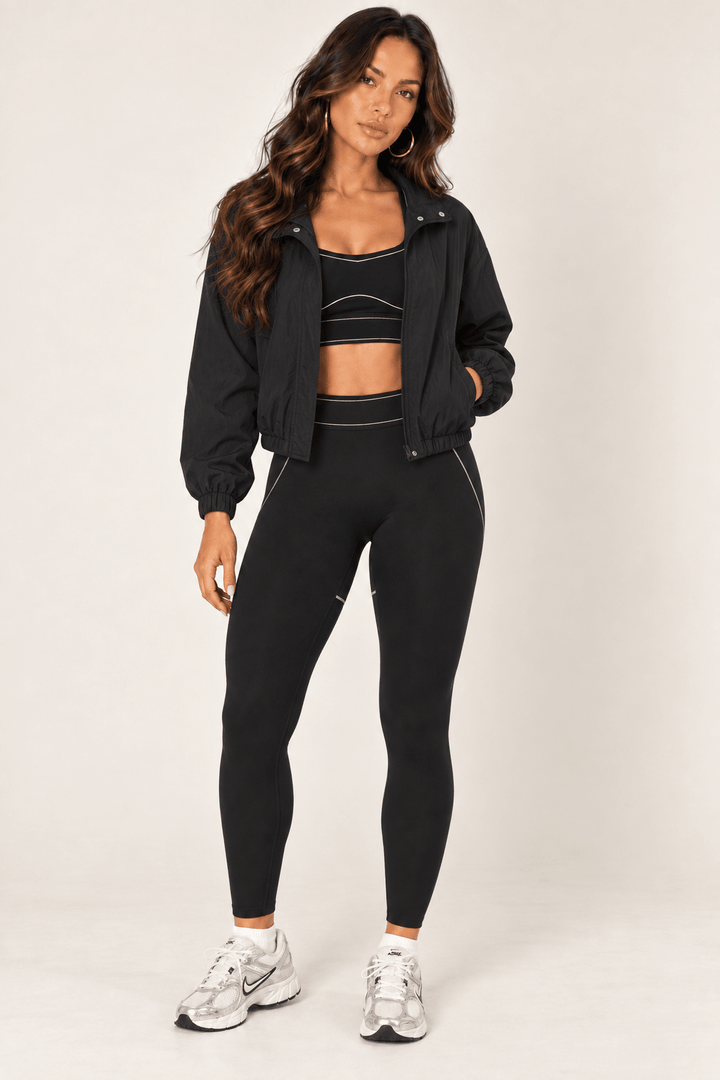 Black Cropped Nylon Windbreaker Jacket - STYLED BY ALX COUTURECoats &amp; Jackets