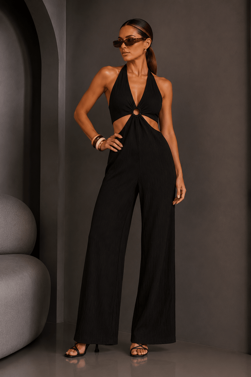 Black Cutout O - ring Jumpsuit - STYLED BY ALX COUTUREJumpsuits & Rompers
