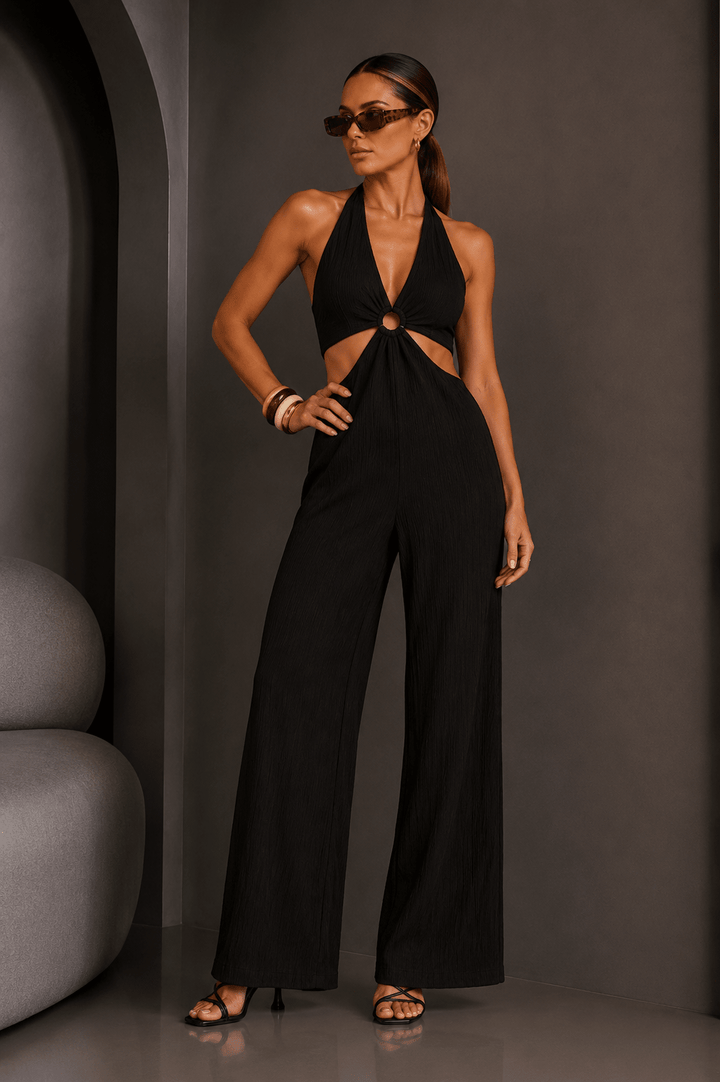 Black Cutout O - ring Jumpsuit - STYLED BY ALX COUTUREJumpsuits &amp; Rompers