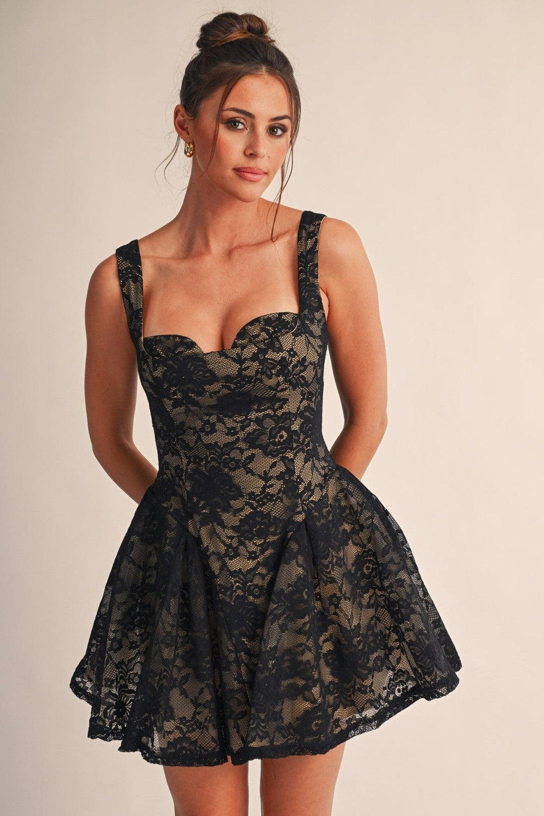 Black Elodie Lace Fit and Flare Mini Dress - STYLED BY ALX COUTUREDresses